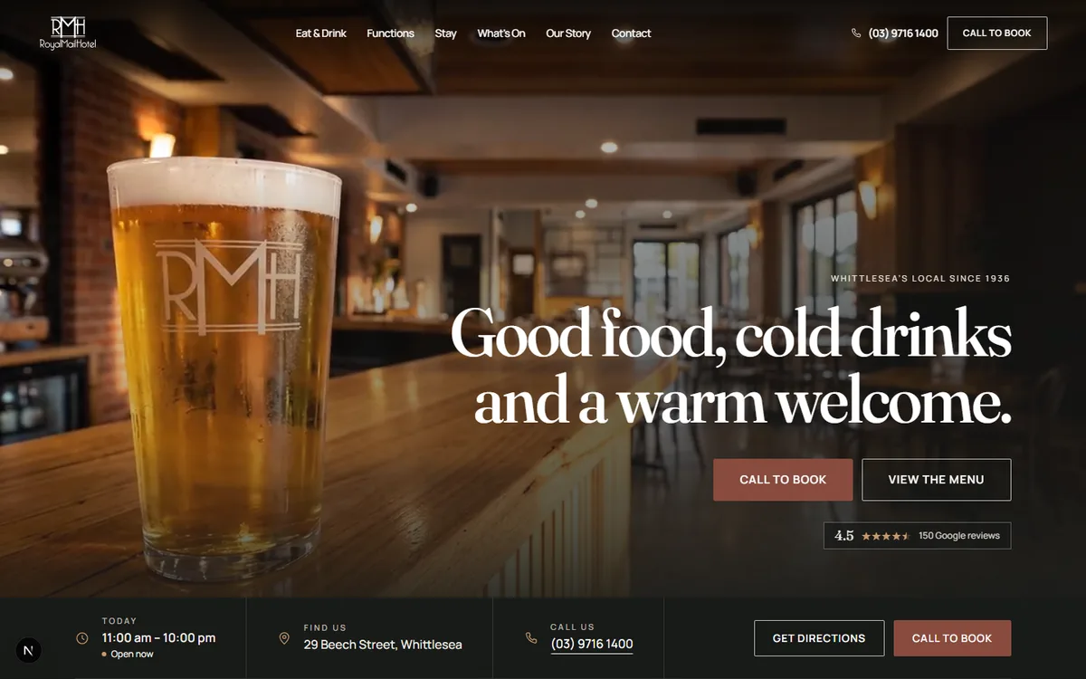 Royal Mail Hotel Whittlesea website capture